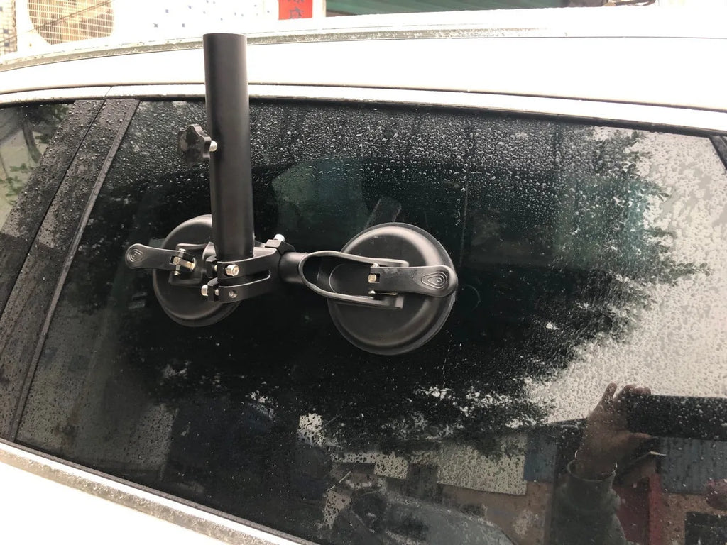 Black off-road car sucker base with round glass sucker for flagpole mounting