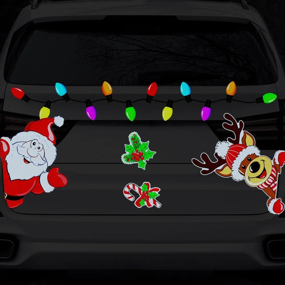 Reflective cartoon elk Christmas sticker with magnetic backing on a window