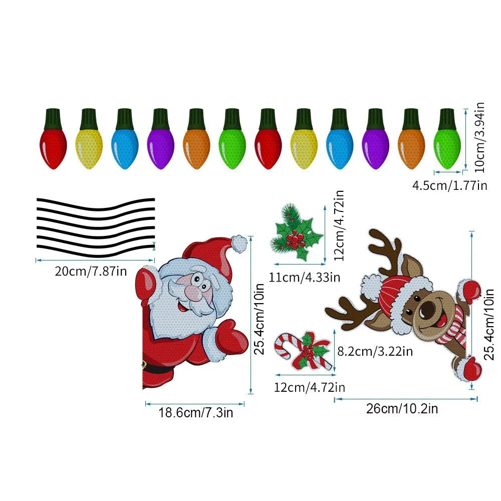 Reflective cartoon elk Christmas sticker with magnetic backing on a window