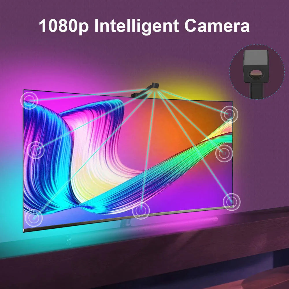 3.8 metre smart TV LED light strip with camera for screen synchronisation, black finish