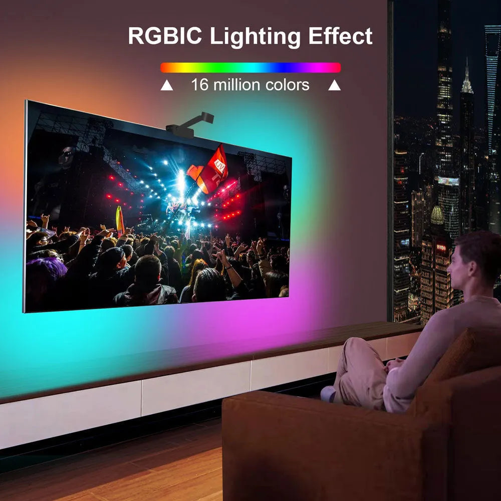3.8 metre smart TV LED light strip with camera for screen synchronisation, black finish