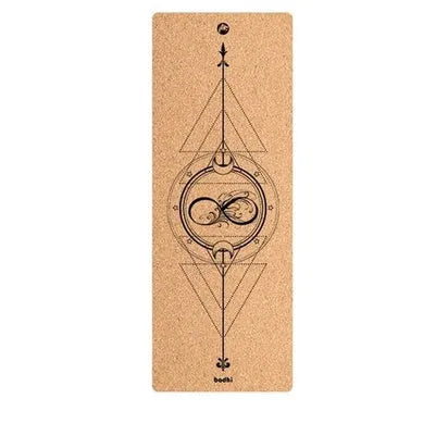 Natural cork yoga mat with asana guide line and TPE base, 183cm x 65cm x 6mm thickness