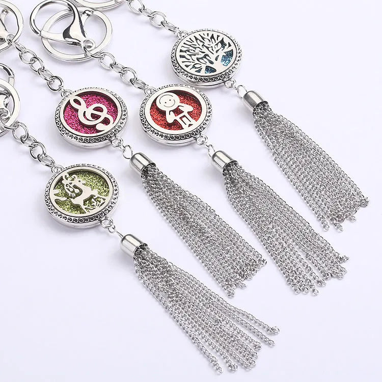 Alloy tassel car pendant fragrance diffuser necklace with multi-colour options on a 50cm chain.