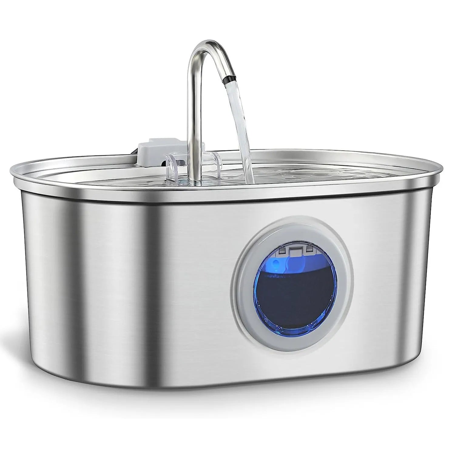 Stainless steel pet water dispenser for cats with filters and water pump, black circular ring