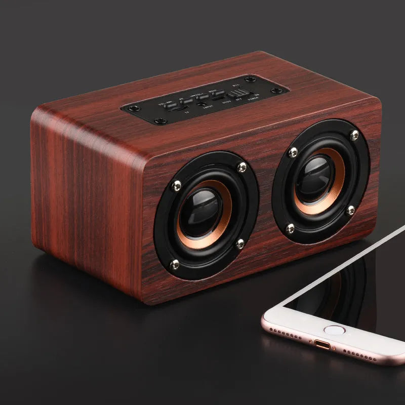 Wireless Bluetooth speaker W5 with wooden shell in redwood grain finish