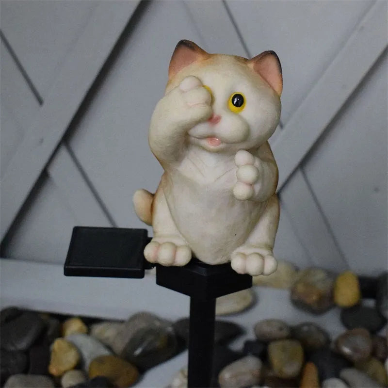 Brown cat-shaped solar lawn light for garden decoration with solar panel