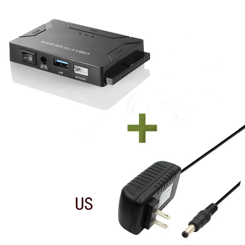 USB 3.0 to IDE and SATA hard drive adapter with cables and power supply for desktop data recovery