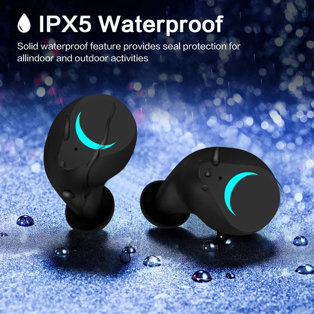 Black TWS Bluetooth wireless earbuds with 15m range and stereo sound