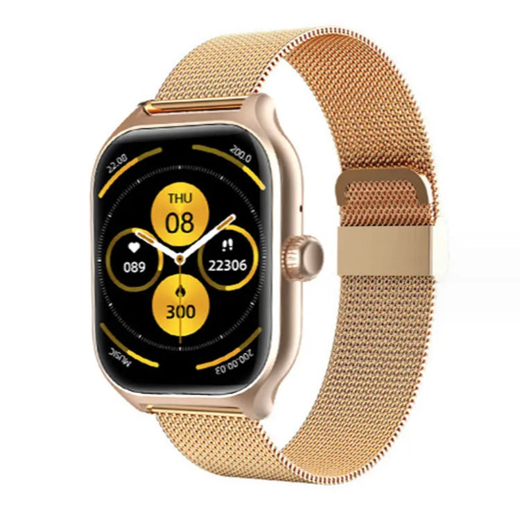 Black Bluetooth smart watch with touch screen and silicone strap on a wrist