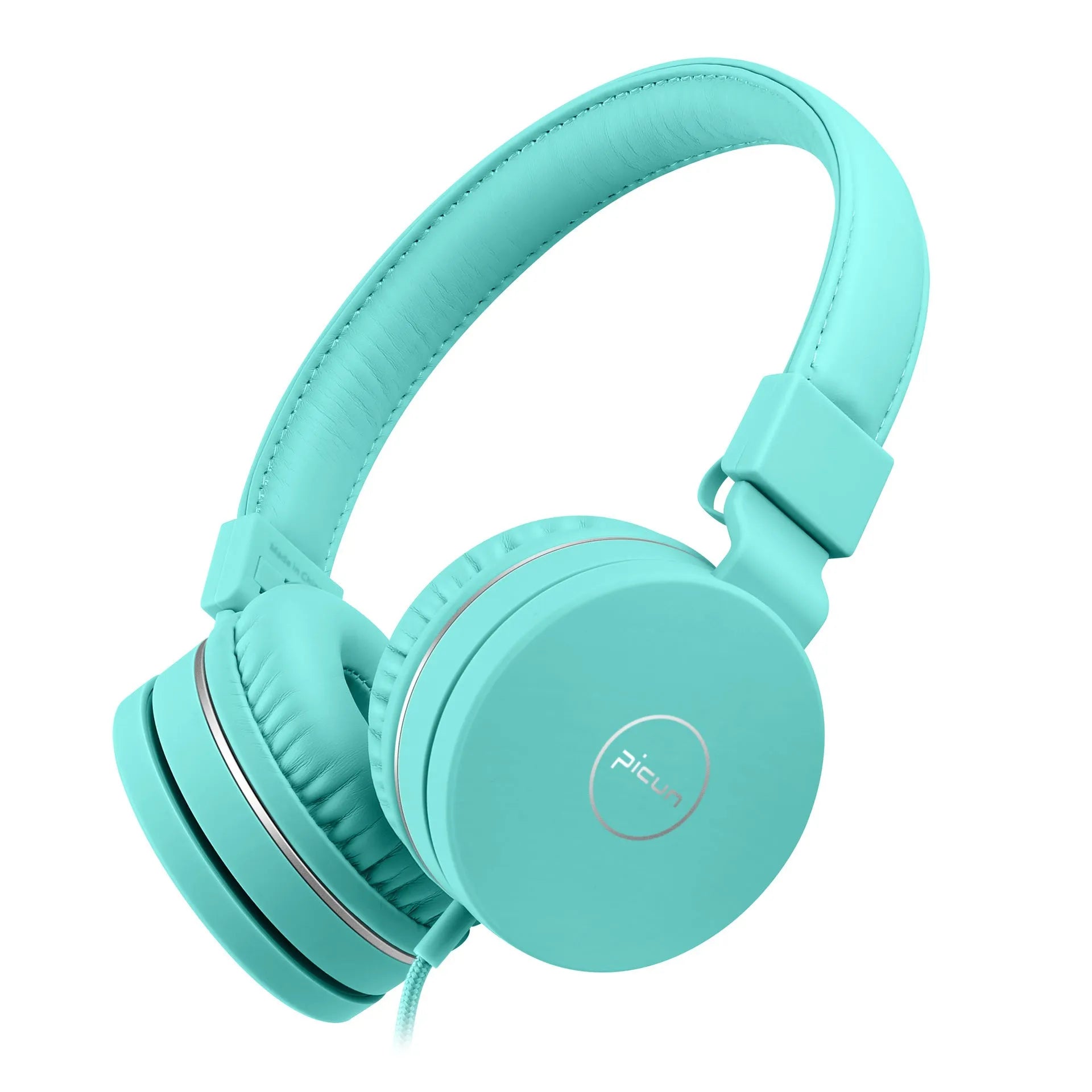 Bengoo C30 wired over-ear headphones with microphone in mint green colour with braided cable.
