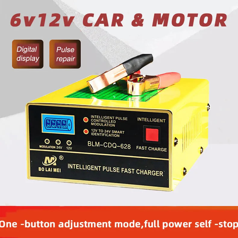 BT 168 model car battery charger with American plug for 12V and 24V lead acid batteries