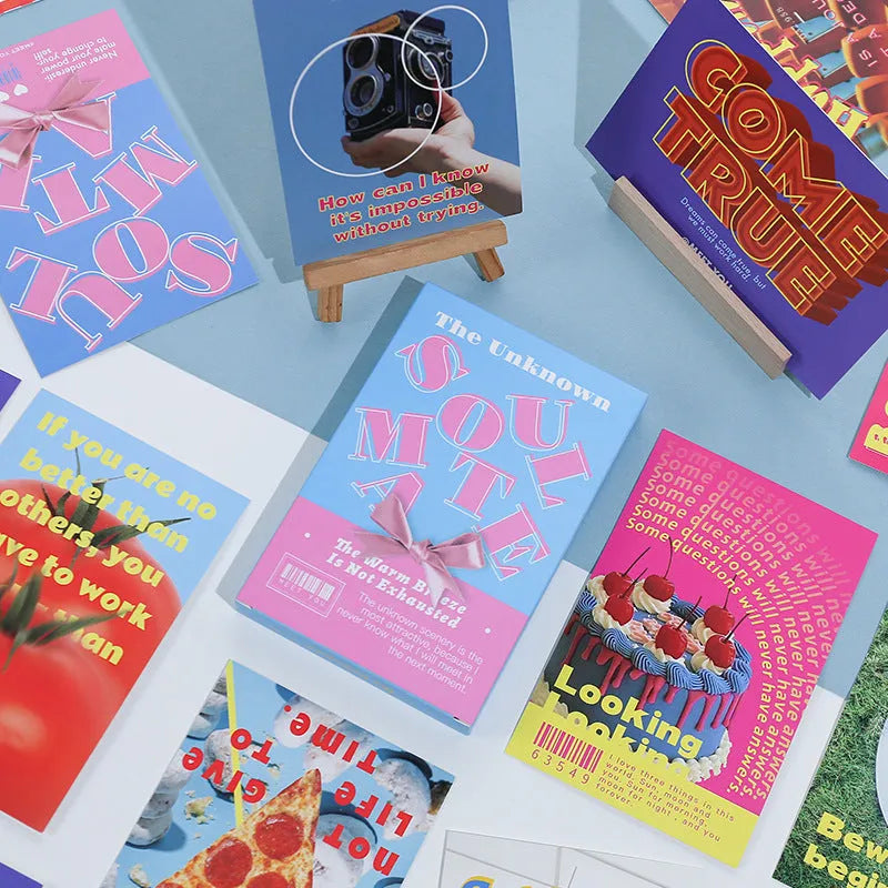 Box of fresh style printed postcards showing the Time Not Arrived and Warm Wind Not Exhausted design models.