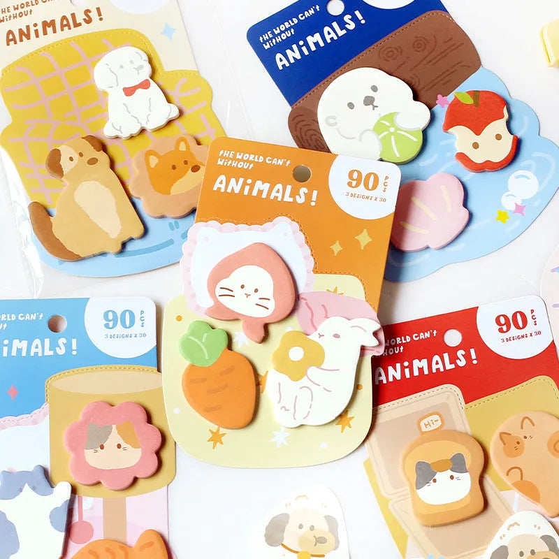 Small animal shaped sticky note pad with 90 pages, shown in one of six colour theme options.
