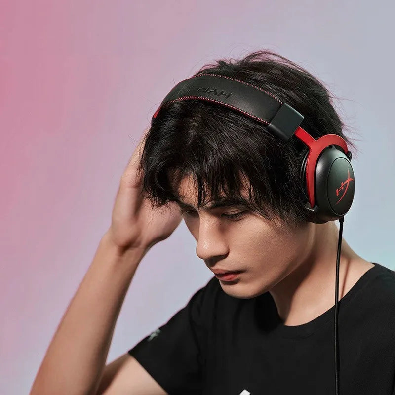 Wired gaming headset with 53mm drivers, detachable microphone, and USB sound card remote control in Hurricane 2 colours
