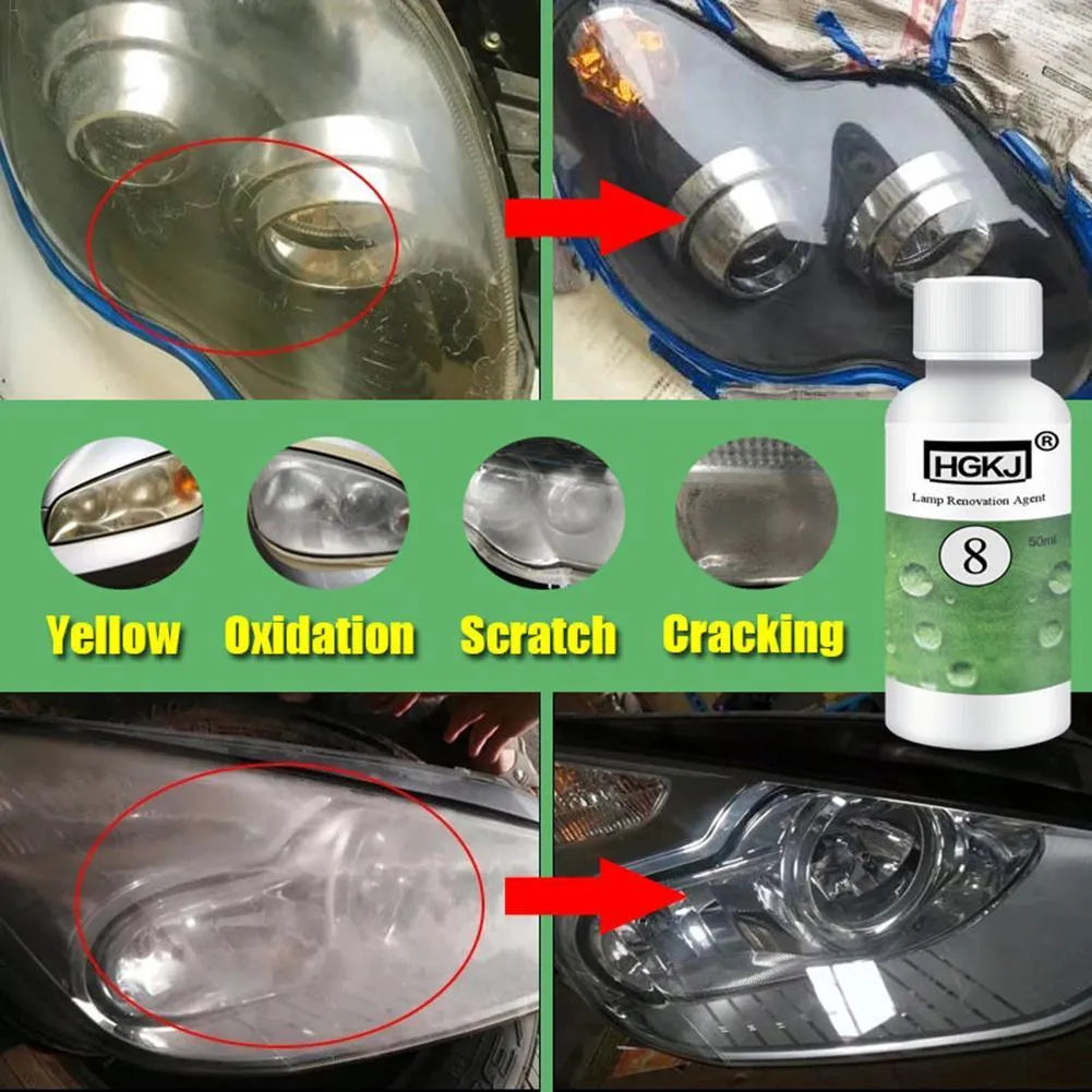 Car headlight repair agent bottle in 50ml size with sandpaper and tape for headlight restoration