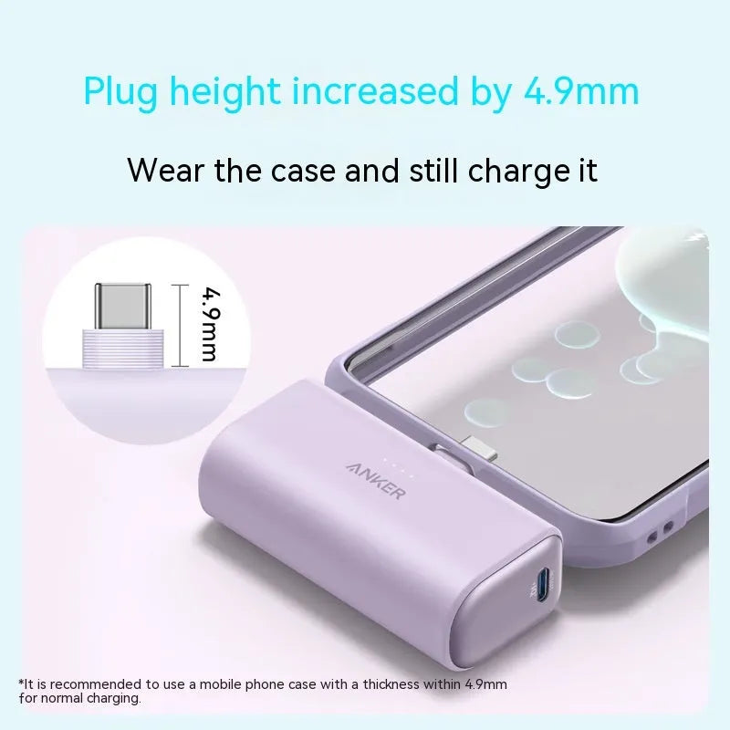 Small capsule power bank measuring 77x36x25mm with 5000mAh capacity in multiple colour options