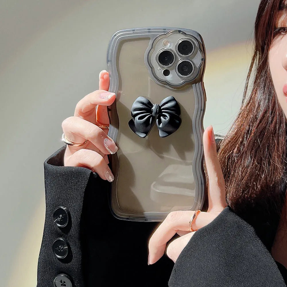 Wave Bow Women's Silicone Phone Case with bow bracelet for iPhone, black colour, painted finish