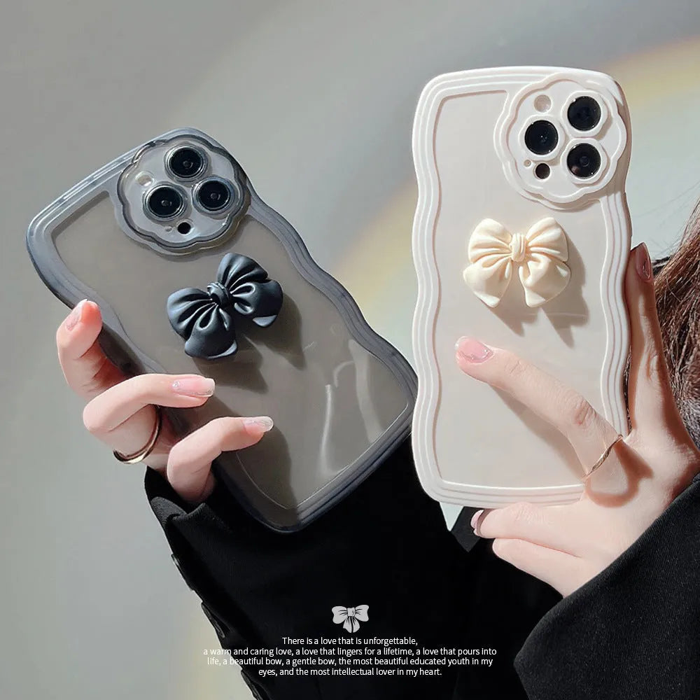 Wave Bow Women's Silicone Phone Case with bow bracelet for iPhone, black colour, painted finish