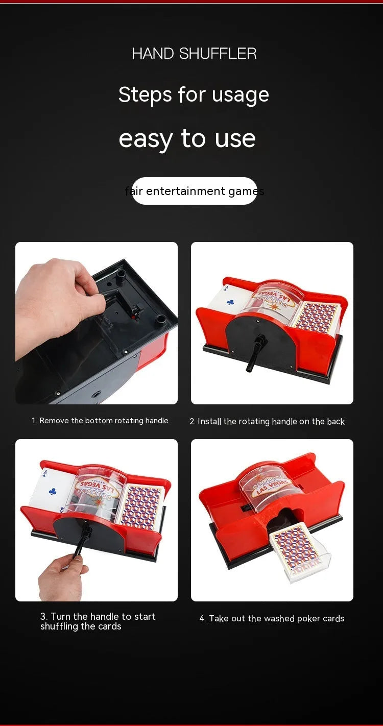 Manual card shuffler machine with hand crank for poker and casino games