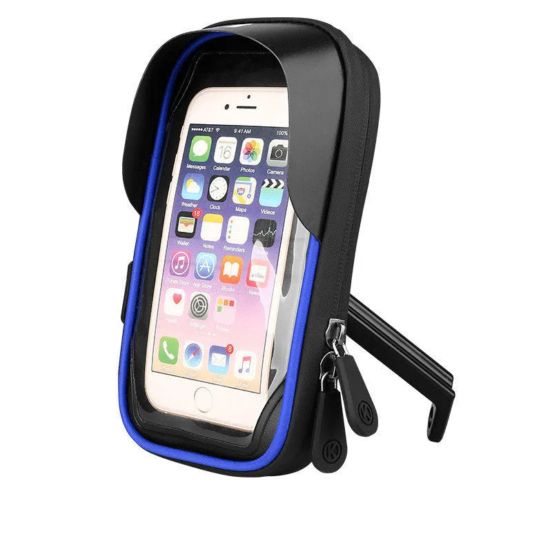 Waterproof mobile phone mount for bicycle handlebars or car rearview mirror with TPU touch screen