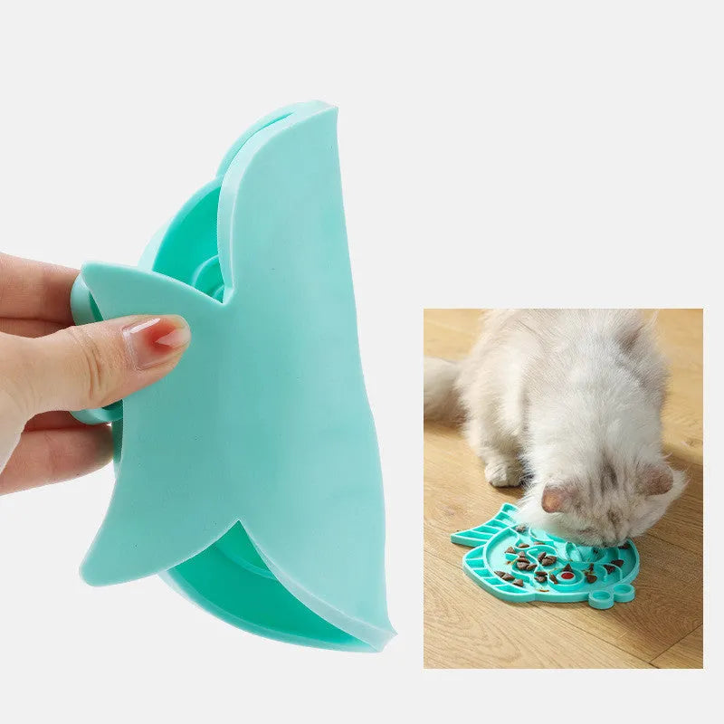 TPR slow feeder pet bowl in blue or green with dolphins or whales design and solid colour finish