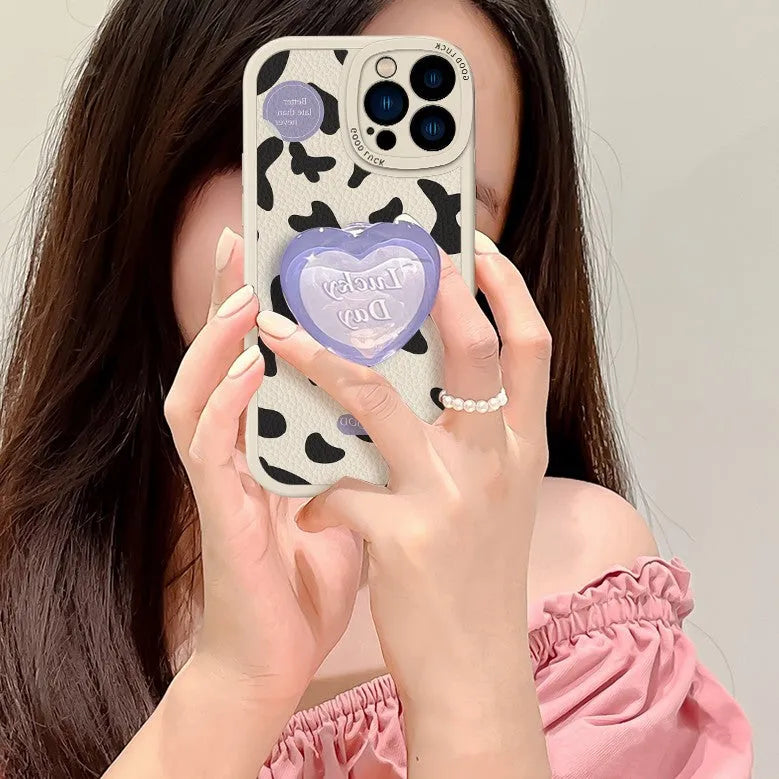 Love cows pattern phone case with bracket in antique white for iPhone