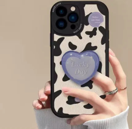 Love cows pattern phone case with bracket in antique white for iPhone