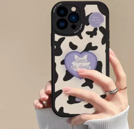 Love cows pattern phone case with bracket in antique white for iPhone