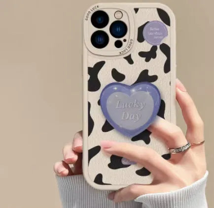 Love cows pattern phone case with bracket in antique white for iPhone