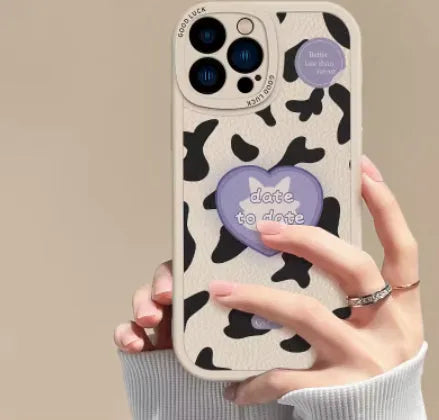 Love cows pattern phone case with bracket in antique white for iPhone