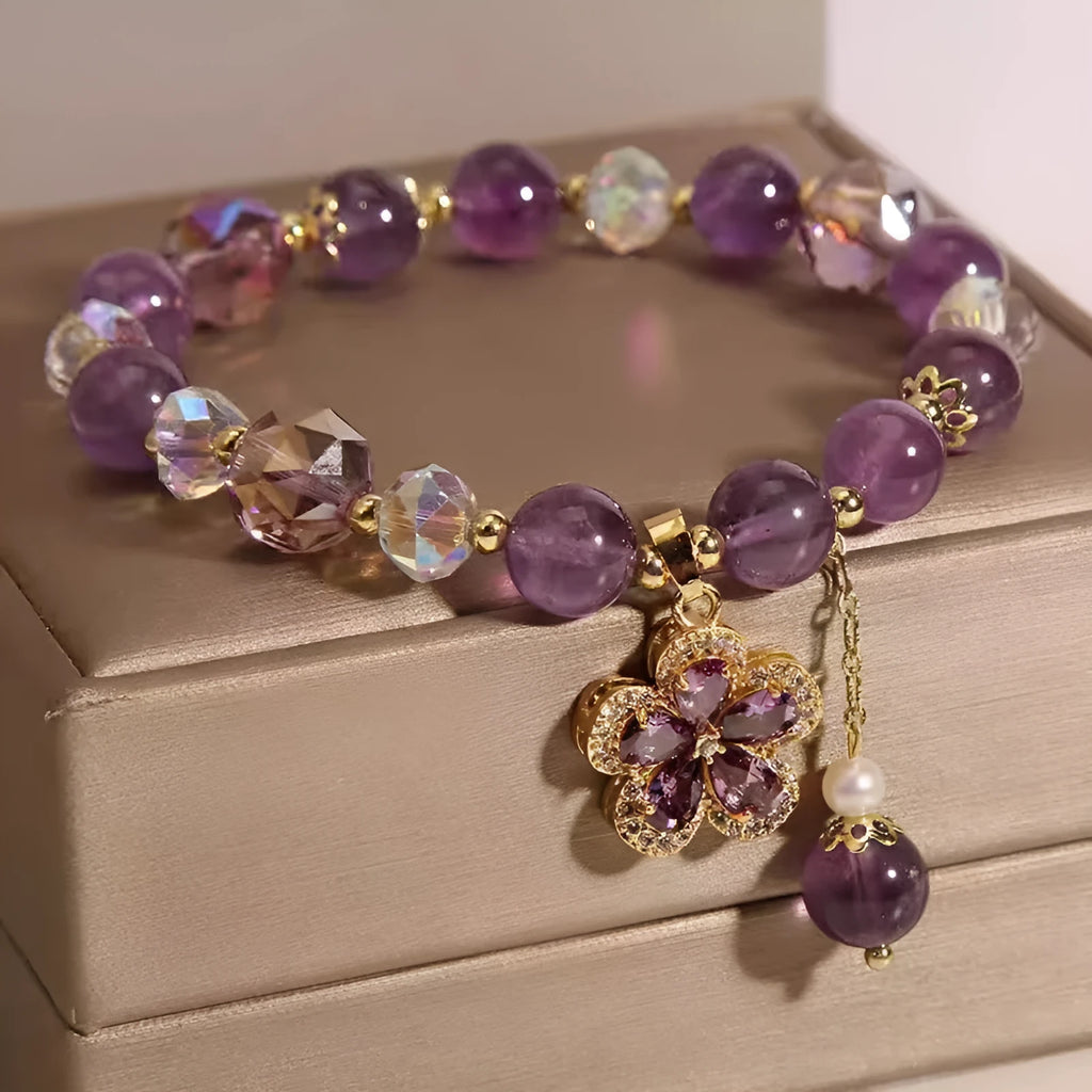 Natural purple amethyst fox pendant bracelet with a geometric antique style and a nine-tailed fox charm.