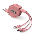 Black telescopic 3-in-1 charging cable extended to 1.2m with multiple connector types.