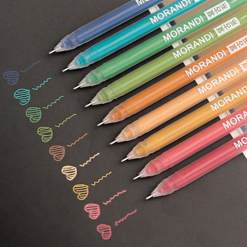 Retro gel pen set of nine pens with 0.5mm needle tips in plastic packaging measuring 15.2 by 8.5cm
