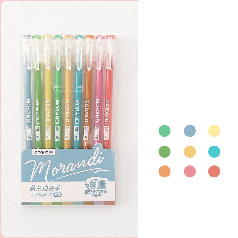 Retro gel pen set of nine pens with 0.5mm needle tips in plastic packaging measuring 15.2 by 8.5cm