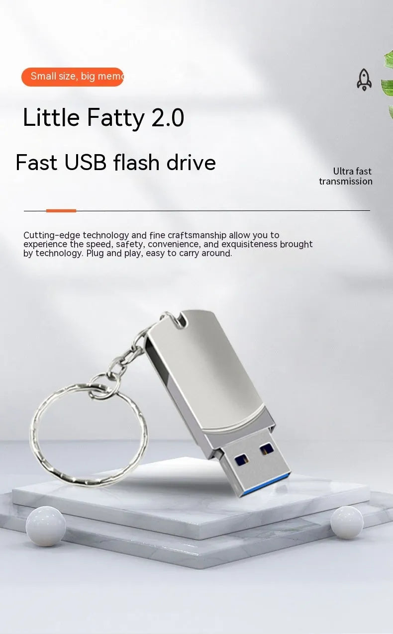 White metal USB flash drive with rotational mechanism showing compact 34mm design