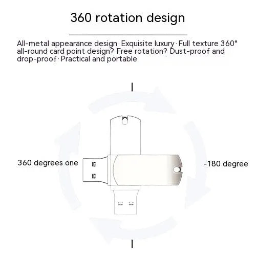 White metal USB flash drive with rotational mechanism showing compact 34mm design