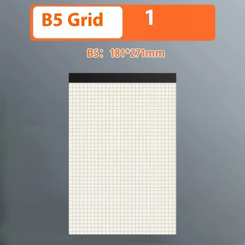 A5 and B5 writing pads notebook with tear-away pages in grid, lined, and blank paper styles.