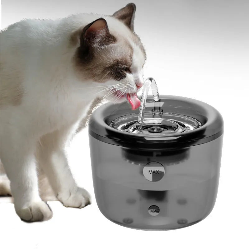 Grey and green pet automatic water fountain with circulating filter and USB power cable