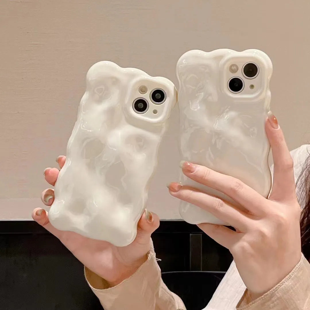 White pearlescent meteorite pattern TPU phone case for iPhone on solid background