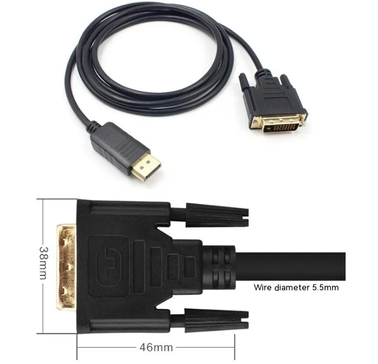 Black DP to DVI adapter cable 1.8 metres long for computer monitor and TV connection