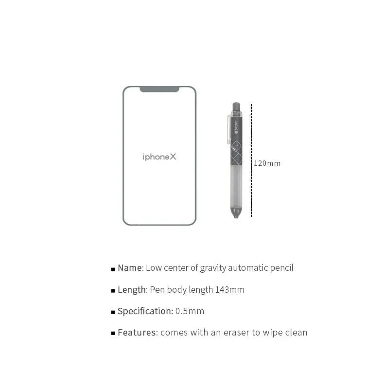 Minimalist black and white automatic pencils with cloud grip, showing 0.5mm HB lead specification.