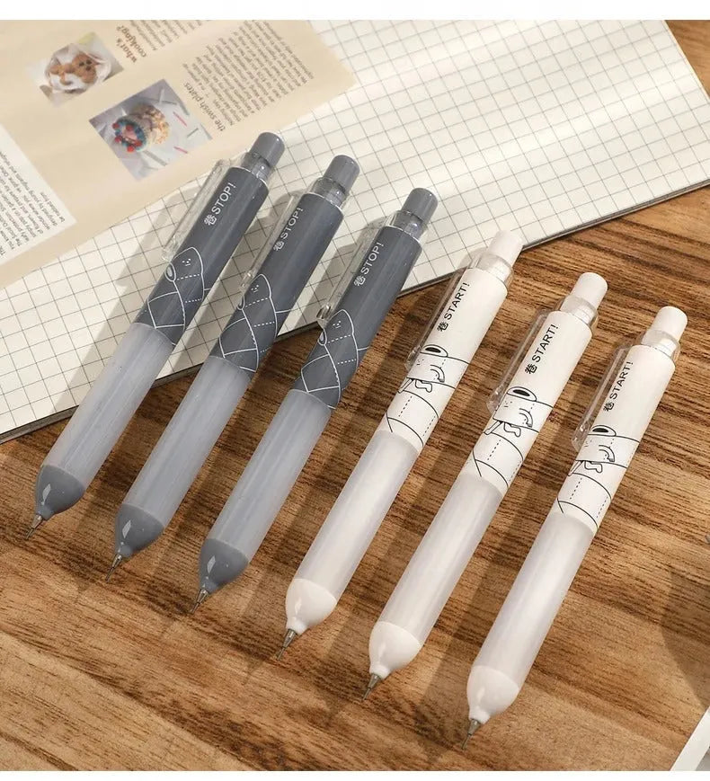 Minimalist black and white automatic pencils with cloud grip, showing 0.5mm HB lead specification.