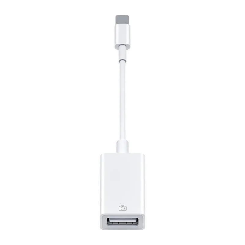 White Apple OTG adapter with Lightning connector and ABS plastic shell, 6g lightweight design