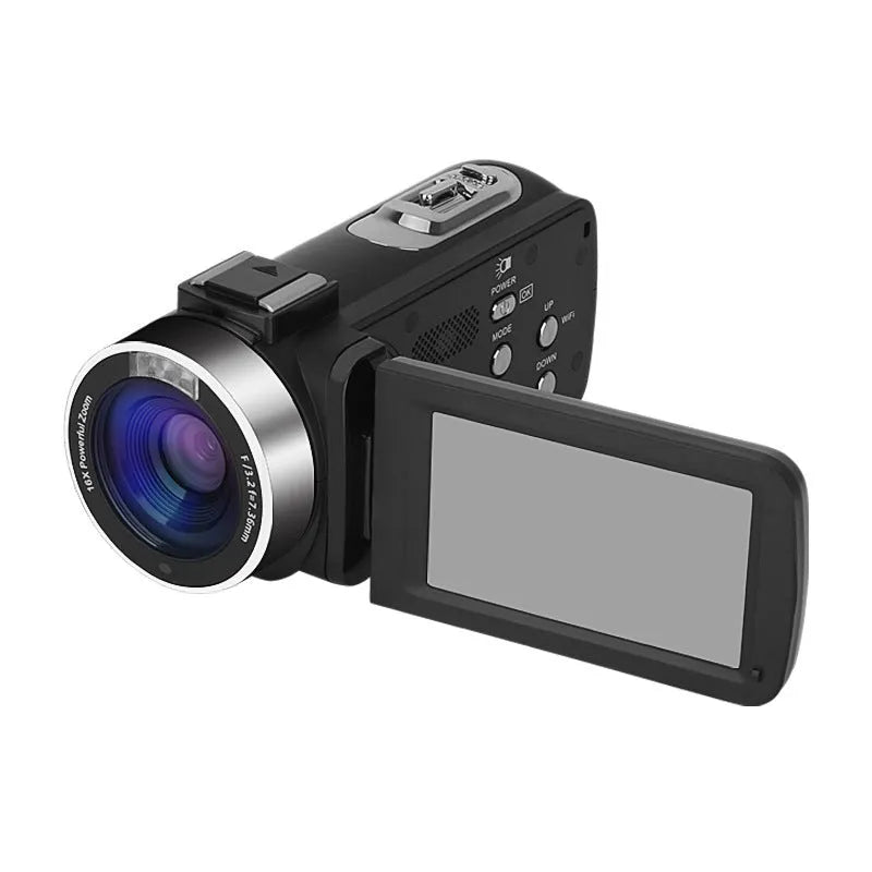 Black digital night vision camera with 3-inch screen, lens, and WiFi connectivity