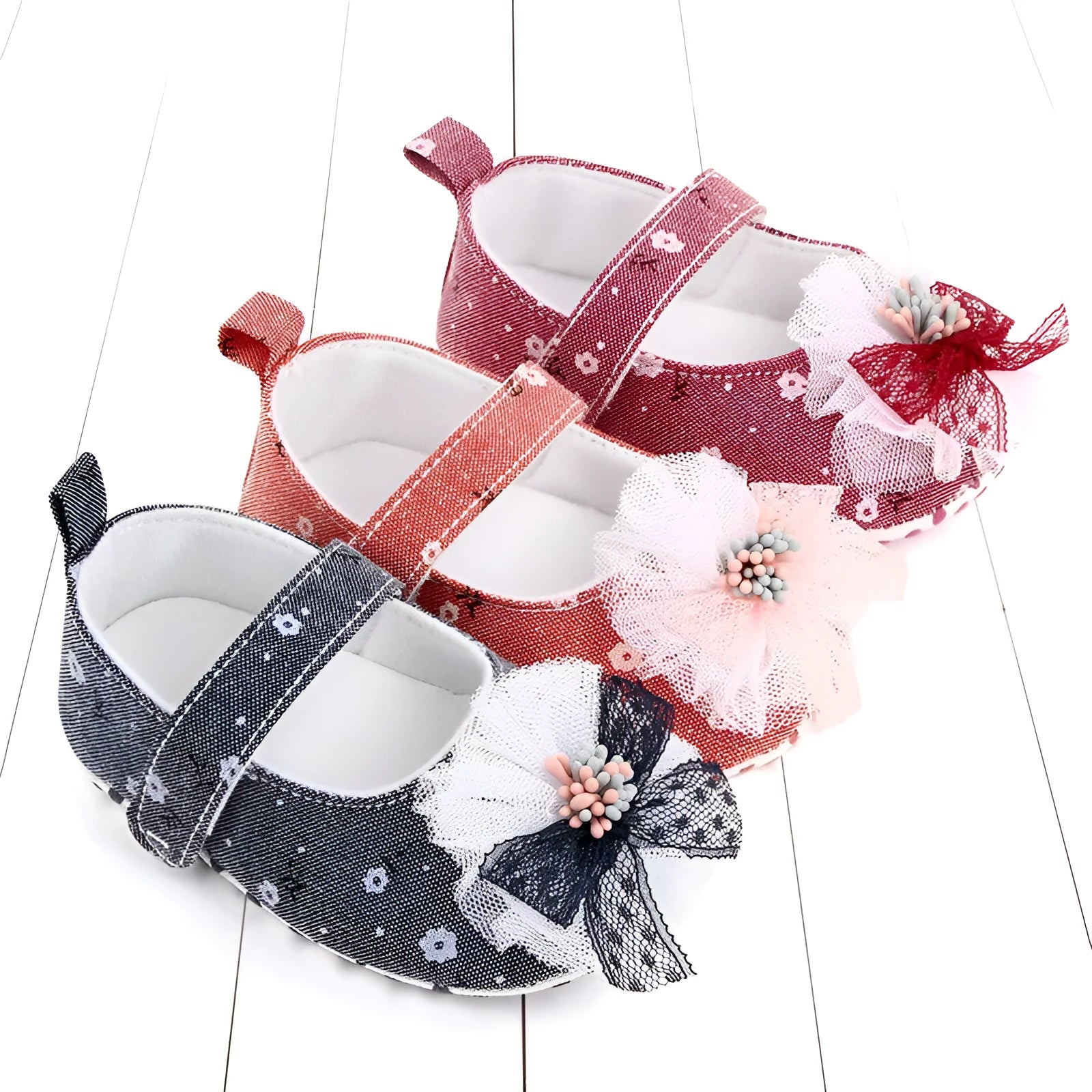 Baby princess soft sole cotton shoes in blue with Velcro fastening for toddlers