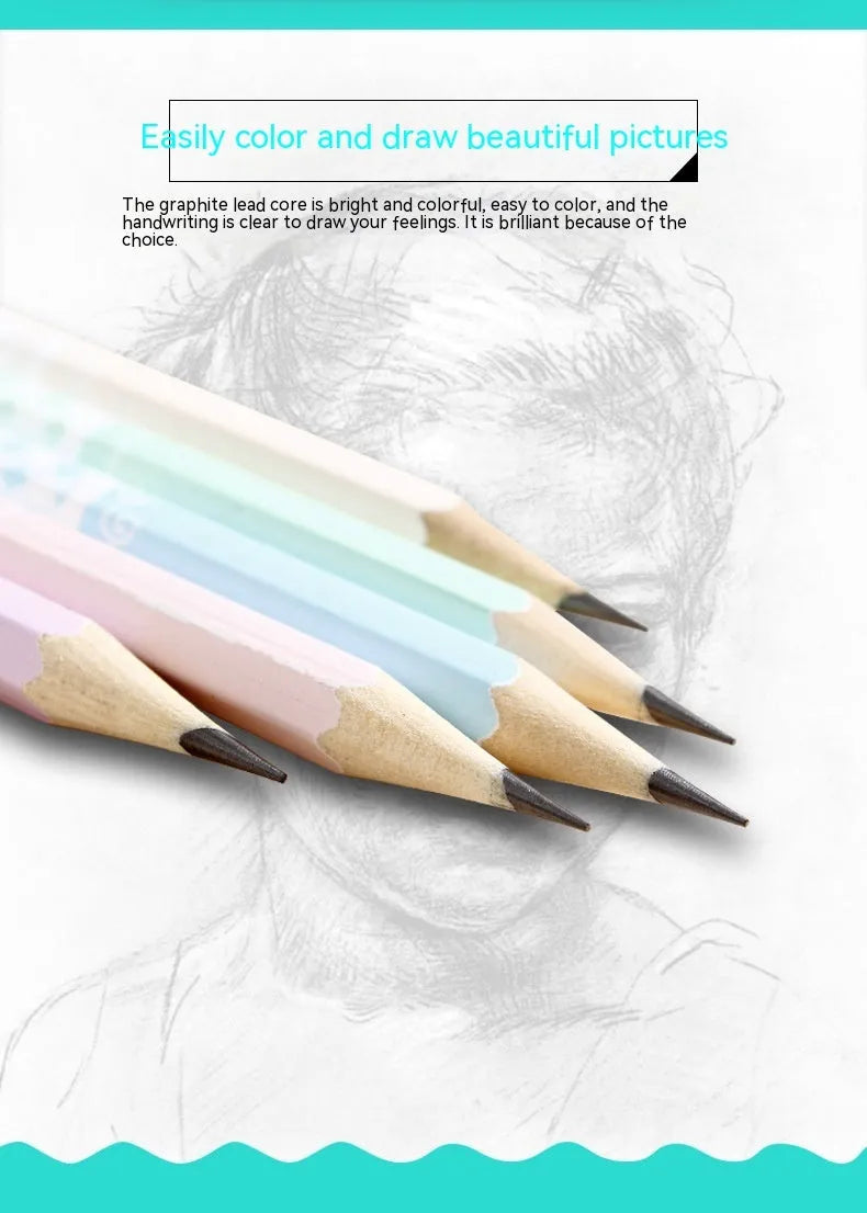 Barrel of 50 wooden Basswood thermal transfer pencils with six-sided shape and HB graphite.