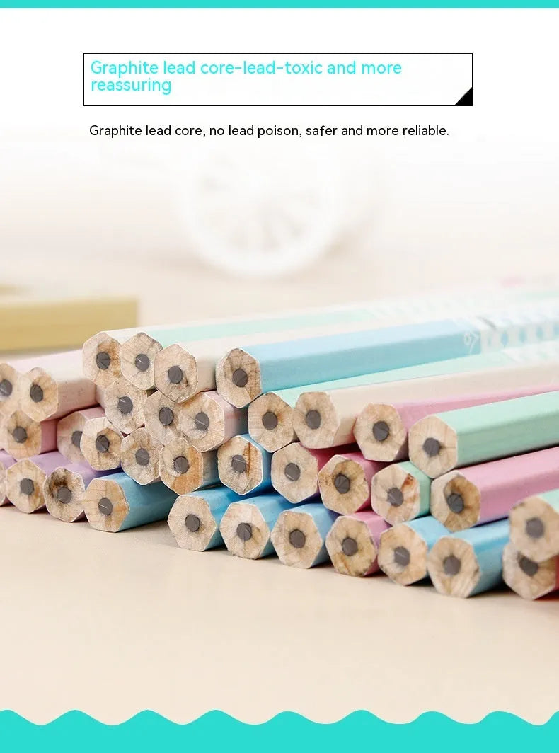 Barrel of 50 wooden Basswood thermal transfer pencils with six-sided shape and HB graphite.
