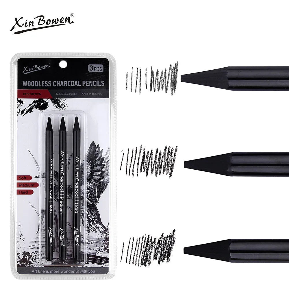 Set of six wood-free graphite sketching pencils with grades HB, 2B, 4B, 6B, 8B, and EE.