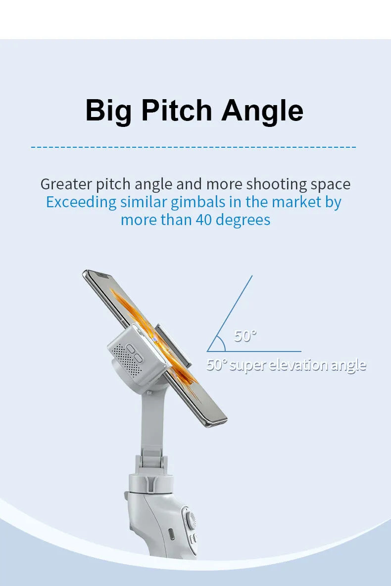 New foldable handheld stabiliser in silver grey for mobile phone with Type-C cable and manual
