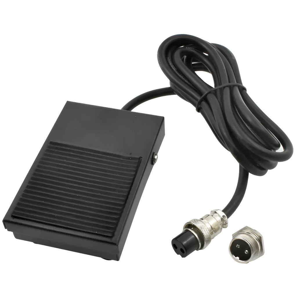 Metal welding machine foot switch with rubber pedals and a long black cable.